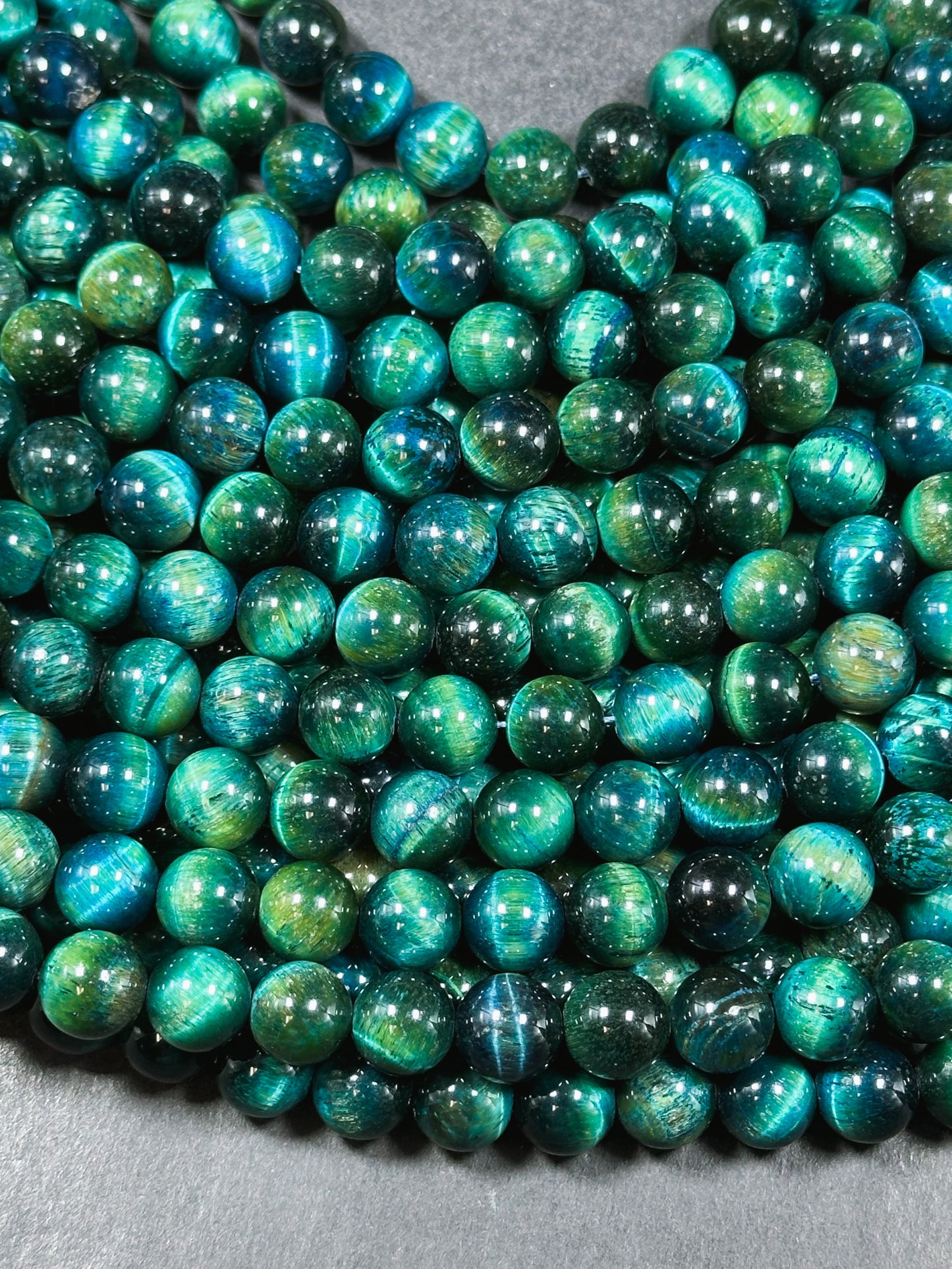 Beautiful Turquoise Green Teal Tiger Eye Gemstone 10mm Round Beads, Gorgeous Turquoise Green Teal Color Tiger Eye Gemstone Beads 15.5"