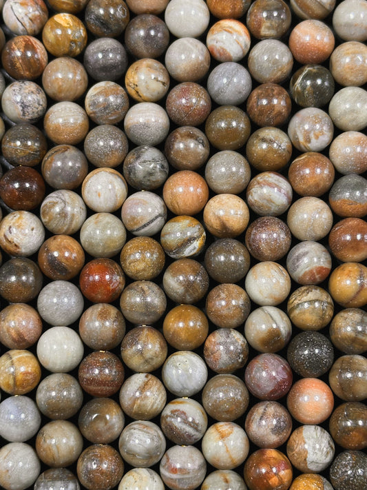 Natural Petrified Wood Jasper Gemstone 4mm 6mm 8mm Round Beads, Beautiful Natural Multicolor Brown Petrified Wood Jasper Stone Beads 15.5"