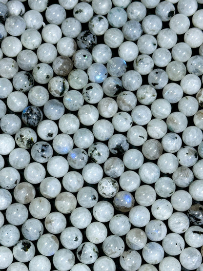 NATURAL Moonstone Gemstone Bead 6mm 8mm 10mm Round Bead, Beautiful Natural White Color with Black Specks Moonstone Gemstone Bead Full Strand