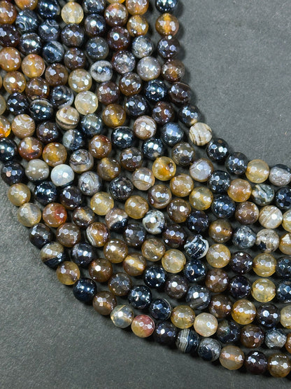 Mystic Natural Botswana Agate Gemstone Bead Faceted 6mm 8mm 10mm Round Beads, Beautiful Natural Brown Botswana Agate Gemstone Bead 15.5"