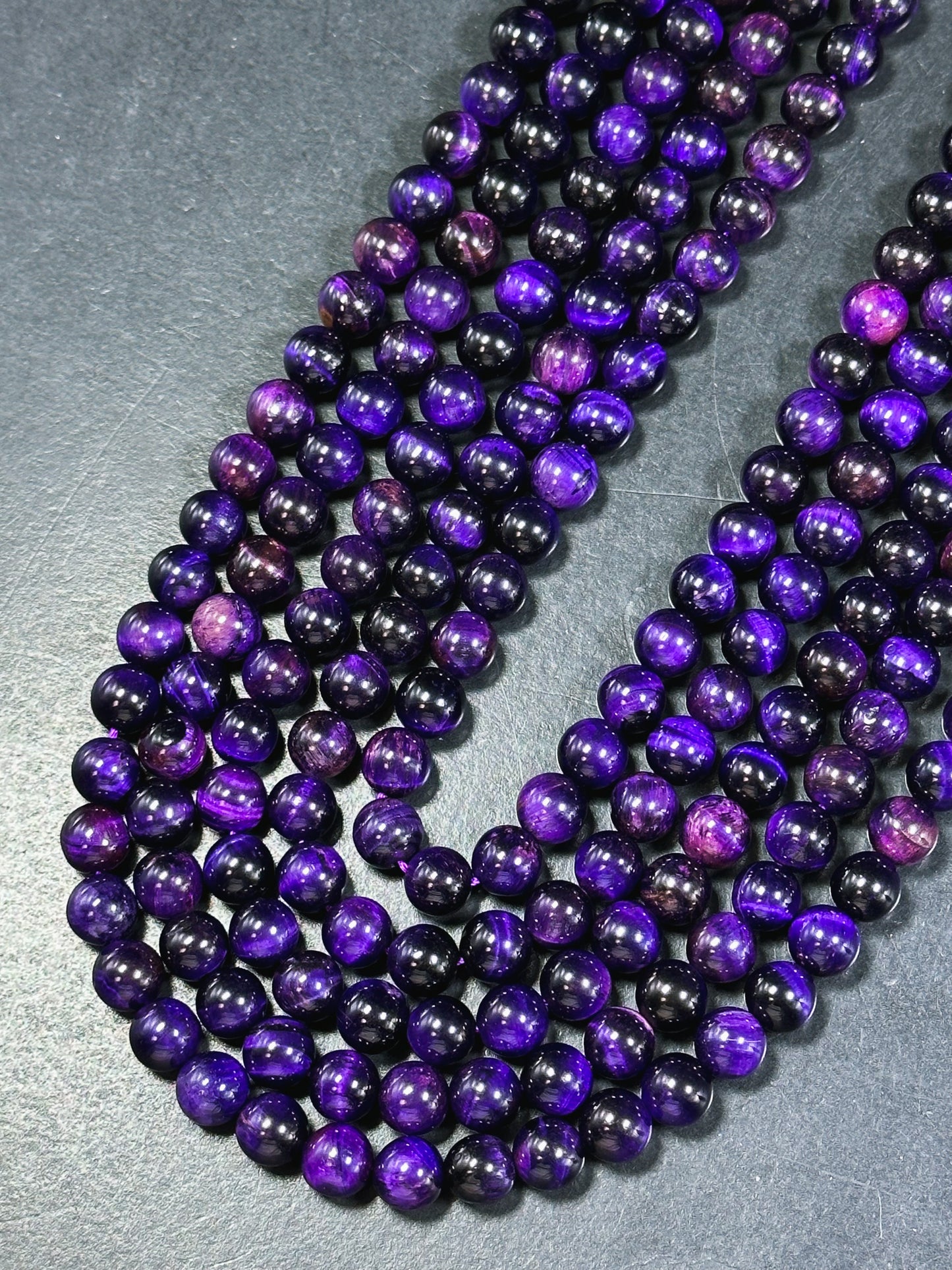 Natural Purple Tiger Eye Gemstone Bead 4mm 6mm 8mm 10mm 12mm Round Bead, Beautiful Purple Color Tiger Eye Gemstone Beads Full Strand 15.5"