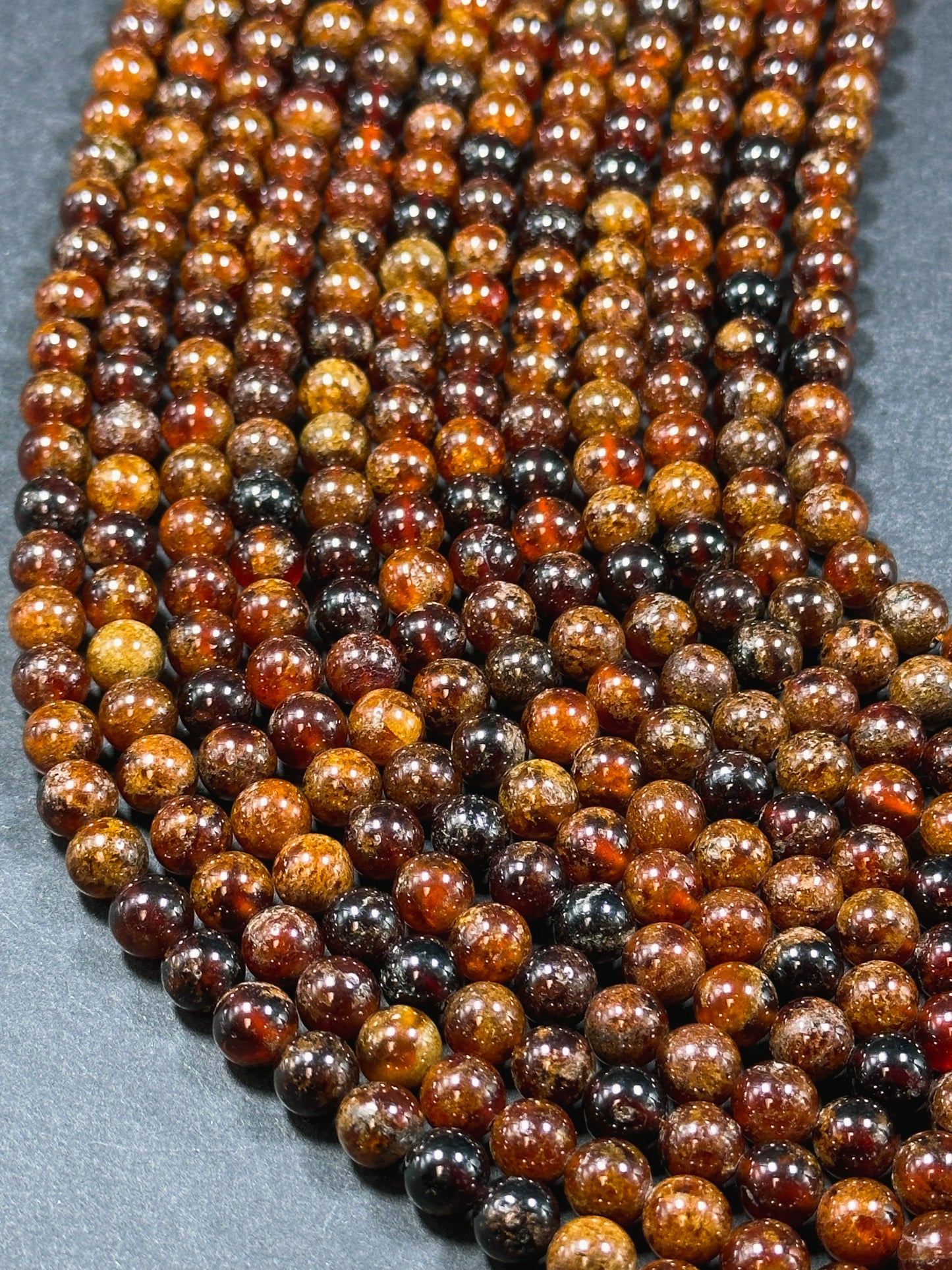 AA+ Natural Hessonite Orange Garnet Gemstone Bead 4mm 6mm 8mm Round Bead, Beautiful Natural Orange Brown Color Garnet Bead Full Strand 15.5"