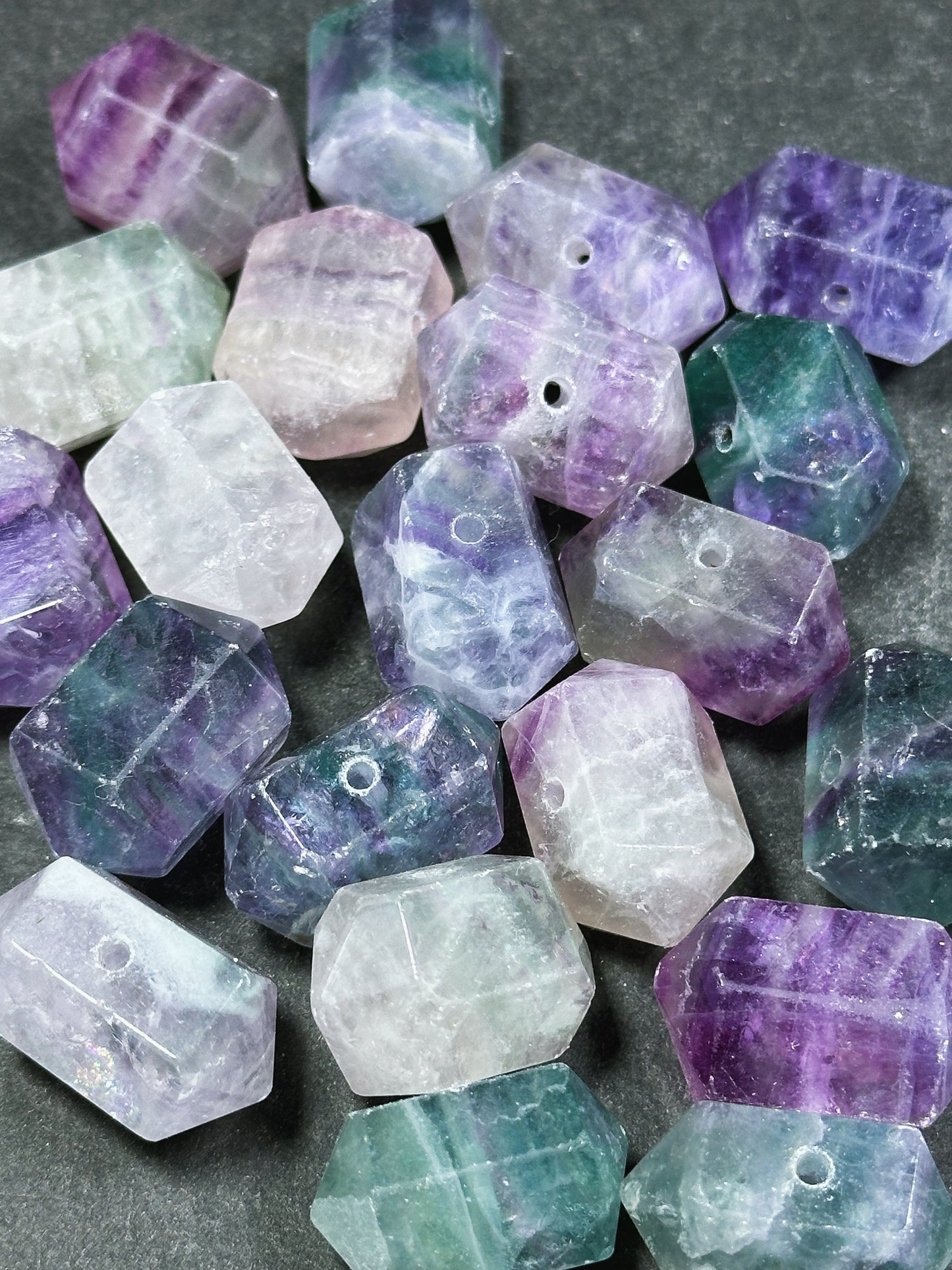 Natural Fluorite Gemstone Bead Faceted 25x16mm Double Point Barrel Shape Bead, Gorgeous Natural Purple Green Color Fluorite LOOSE BEAD (1pc)