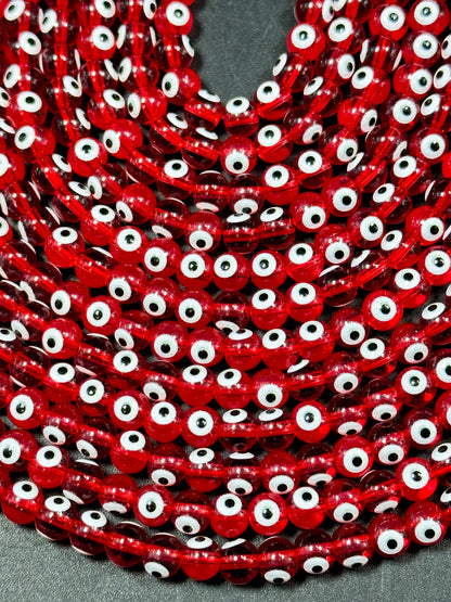 Beautiful Red Evil Eye Glass Beads 6mm Round Beads, Beautiful Red Clear Color Evil Eye Amulet Glass Beads, Full Strand Glass Beads