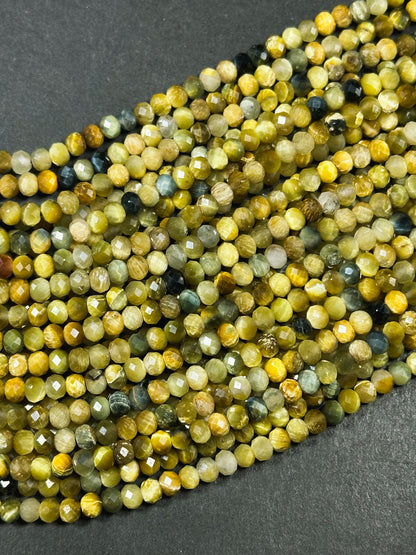 Natural Blue Honey Tiger Eye Gemstone Bead Faceted 4x3mm Rondelle Shape Bead, Gorgeous Natural Honey Yellow Navy Blue Color Tiger Eye Gemstone Beads 15.5"