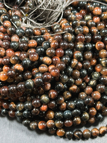 Natural Multicolor Tiger Eye Gemstone 6mm Round Beads, Gorgeous Multicolor Reddish Brown Navy Blue Color Tiger Eye Gemstone Beads 15.5"