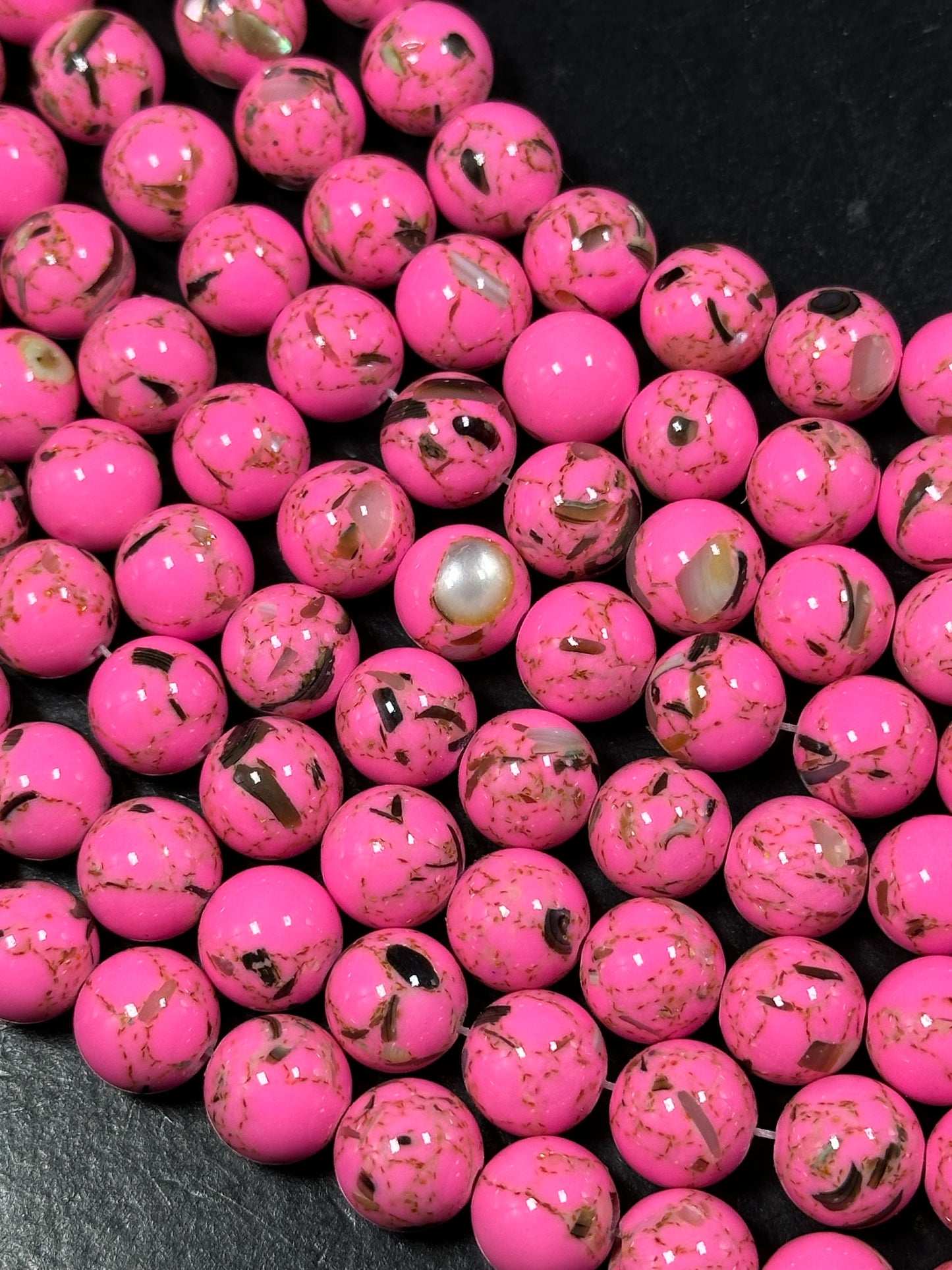 Beautiful Howlite Abalone Shell Bead 6mm 8mm 10mm Round Bead, Gorgeous Hot Pink Color Howlite Natural Abalone Shell Bead Full Strand 15.5"