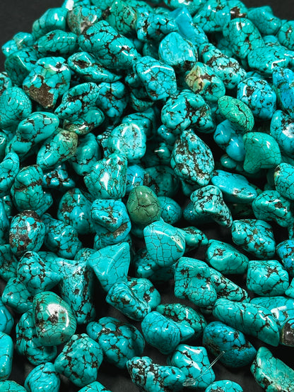 Natural 16-24mm Nugget Blue Chinese Turquoise Gemstone Beads - Freeform Nugget - Beautiful Blue Turquoise Gemstone Bead - Full Strand 15.5”