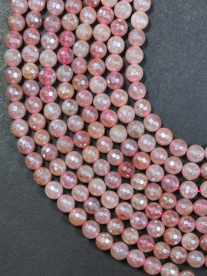 Mystic Natural Strawberry Quartz Gemstone Bead Faceted 6mm 8mm Round Beads, Beautiful Mystic Natural Pink Color Strawberry Quartz Bead 15.5"