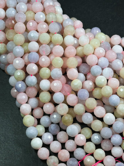 Natural Morganite Gemstone Bead Faceted 6mm 8mm 10mm Round Bead, Beautiful Multicolor Pastel Pink Yellow Blue Color Morganite Beads, 15.5"