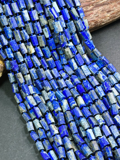 Natural Matte Lapis Lazuli Gemstone Faceted 12x8mm Tube Shape Bead, Beautiful Natural Blue Color Matte Lapis Gemstone Bead Full Strand 15.5"