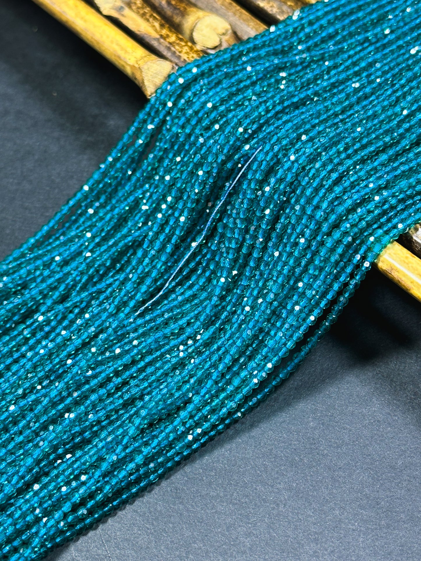 Beautiful Crystal Glass Beads, Faceted 2mm Round Beads, Gorgeous Dark Teal Green-Blue Color Crystal Glass Beads, Glass Spacer Beads 15.5"