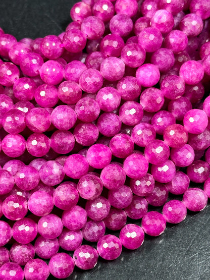 NATURAL Ruby Quartz Gemstone Bead Faceted 6mm 8mm 10mm Round Bead, Beautiful Pink Red Ruby Color Gemstone Bead Full Strand 15.5"