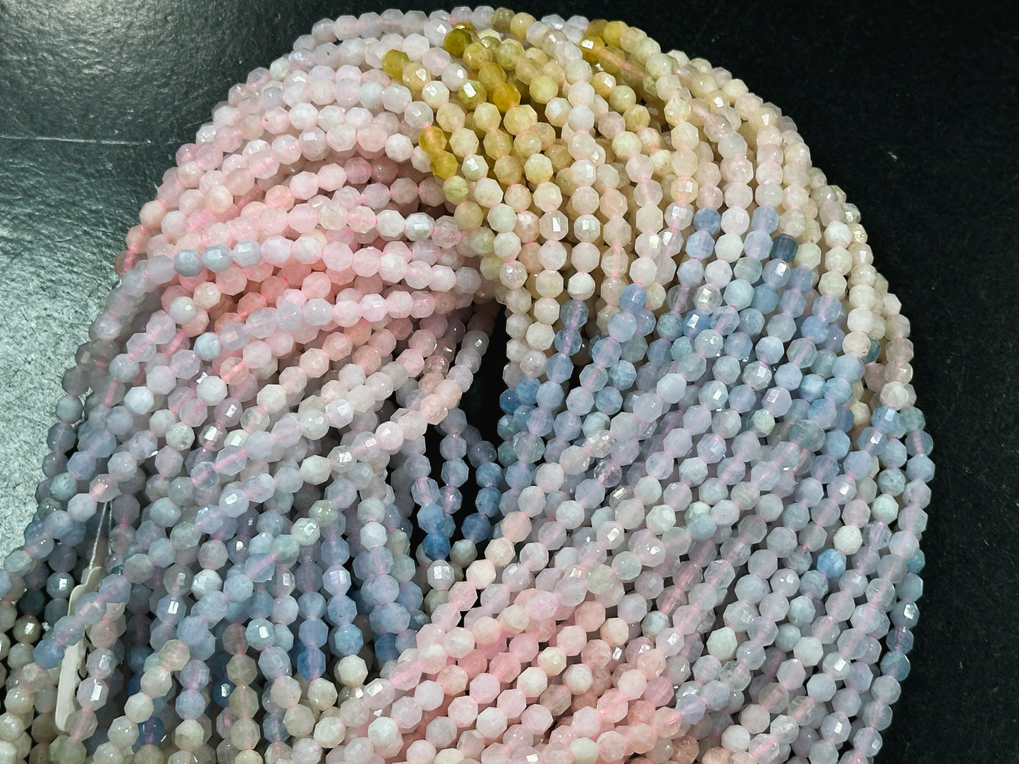 AAA Natural Morganite Gemstone Bead Faceted 4mm Diamond Shape, Gorgeous Natural Multicolor Pink Blue Yellow Morganite Bead Full Strand 15.5"