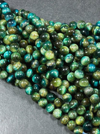 Beautiful Teal Honey Tiger Eye Gemstone 8mm Round Beads, Gorgeous Turquoise Blue Teal Honey Yellow Color Tiger Eye Gemstone Beads 15.5"