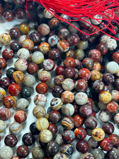 NATURAL Mexican Red Agate Gemstone Bead, 6mm 8mm 10mm Round Beads Beautiful Multicolor Red Gray Color Agate Beads Full Strand 15.5"