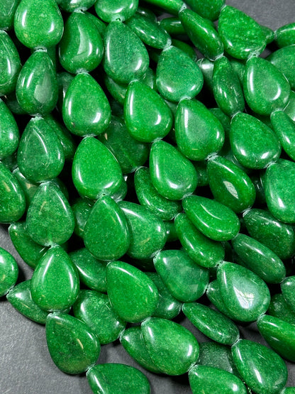 Natural Green Jade Gemstone Bead 20x15mm Teardrop Shape, Beautiful Natural Green Color Jade Gemstone Bead Excellent Quality Full Strand 15.5