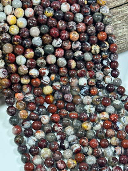 NATURAL Mexican Red Agate Gemstone Bead, 6mm 8mm 10mm Round Beads Beautiful Multicolor Red Gray Color Agate Beads Full Strand 15.5"