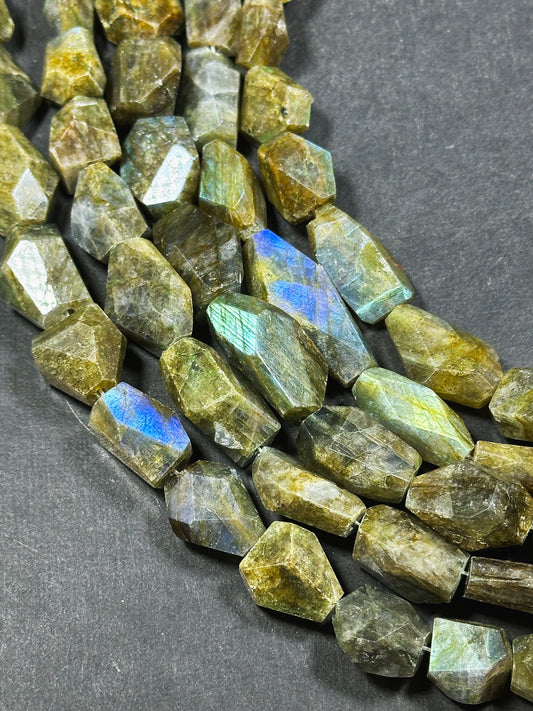 Natural Labradorite Gemstone Bead Faceted Freeform Shape Bead, Beautiful Natural Gray Brown Color w/ Blue Flash Labradorite Stone Bead 15.5"