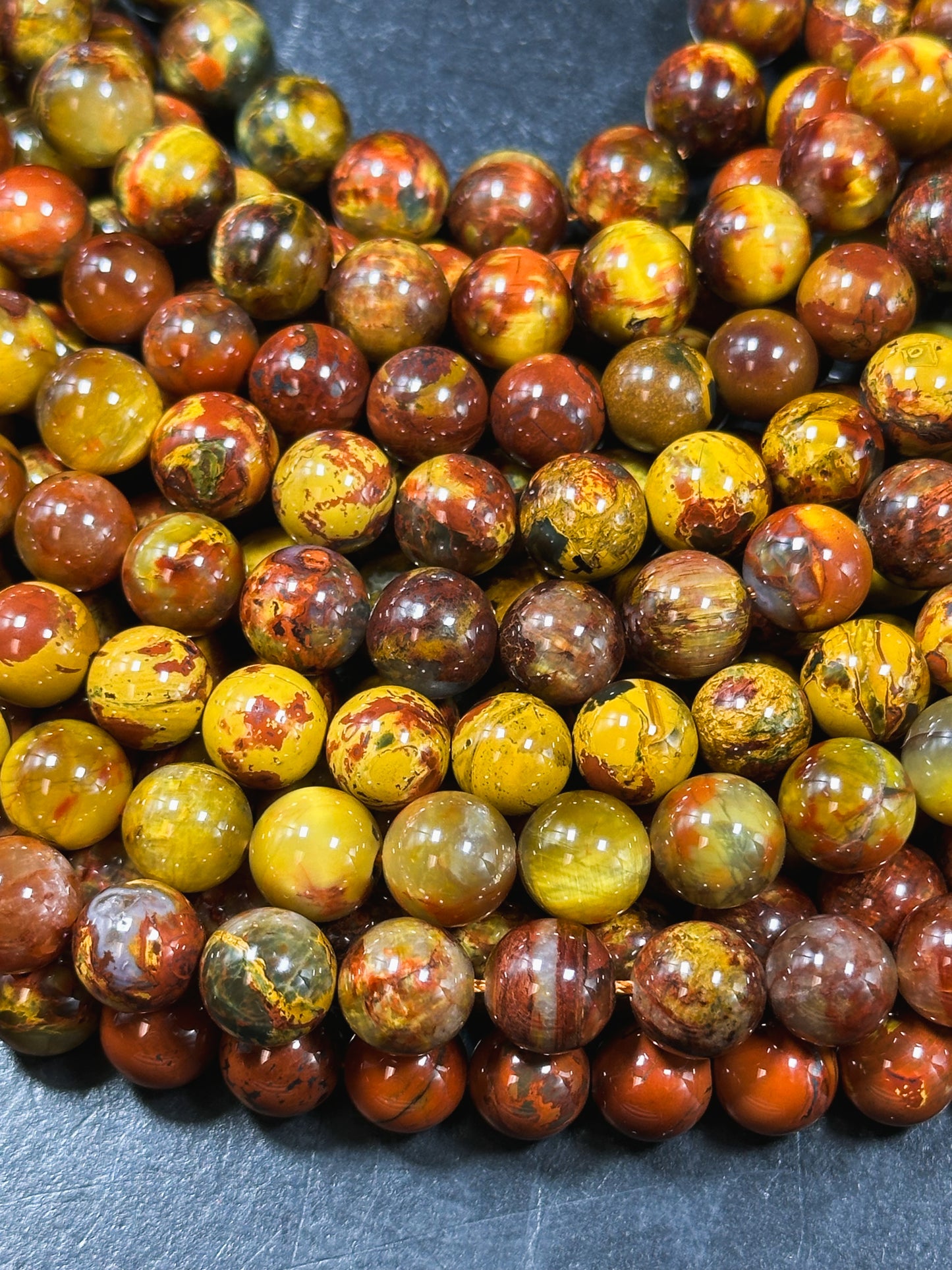 Natural Golden Pietersite Gemstone Bead 6mm 8mm 9mm 10mm 11mm Round Bead, Gorgeous Gold Orange Red Pietersite Bead, Excellent Quality 15.5