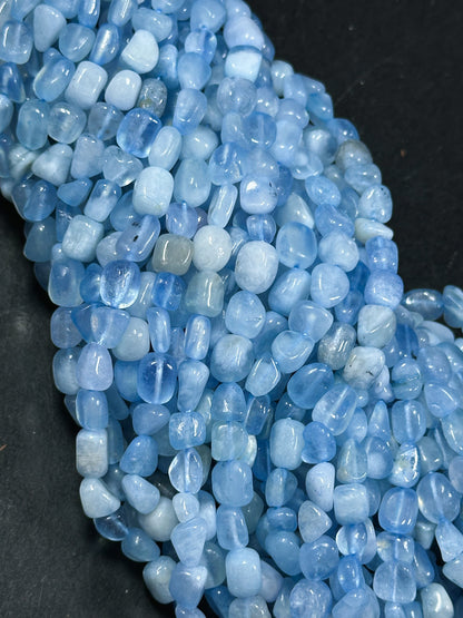 Natural Aquamarine Gemstone Bead Freeform Pebble Shape, Beautiful Natural Blue Color Aquamarine Stone Bead, Great Quality Full Strand 15.5"