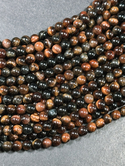 Natural Multicolor Tiger Eye Gemstone 6mm Round Beads, Gorgeous Multicolor Reddish Brown Navy Blue Color Tiger Eye Gemstone Beads 15.5"