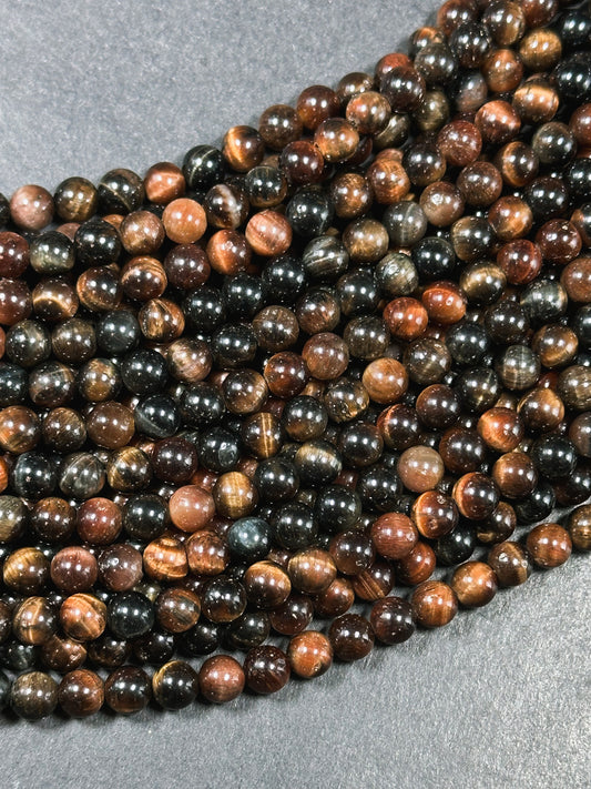 Natural Multicolor Tiger Eye Gemstone 6mm Round Beads, Gorgeous Multicolor Reddish Brown Navy Blue Color Tiger Eye Gemstone Beads 15.5"