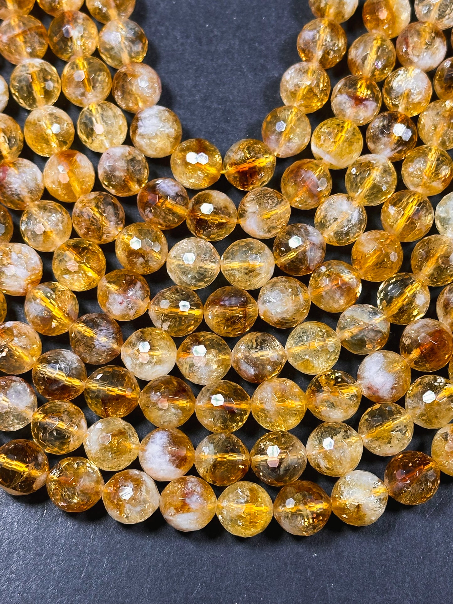 AAA Natural Citrine Gemstone Bead, Faceted 6mm 8mm 10mm Round Beads, Gorgeous Natural Golden Orange Yellow Citrine, Excellent Quality 15.5"