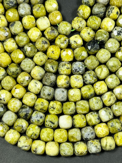 Natural Yellow Turquoise Gemstone Bead Faceted 9-10mm Cube Shape Bead, Beautiful Yellow Color Turquoise Gemstone Bead 15.5"