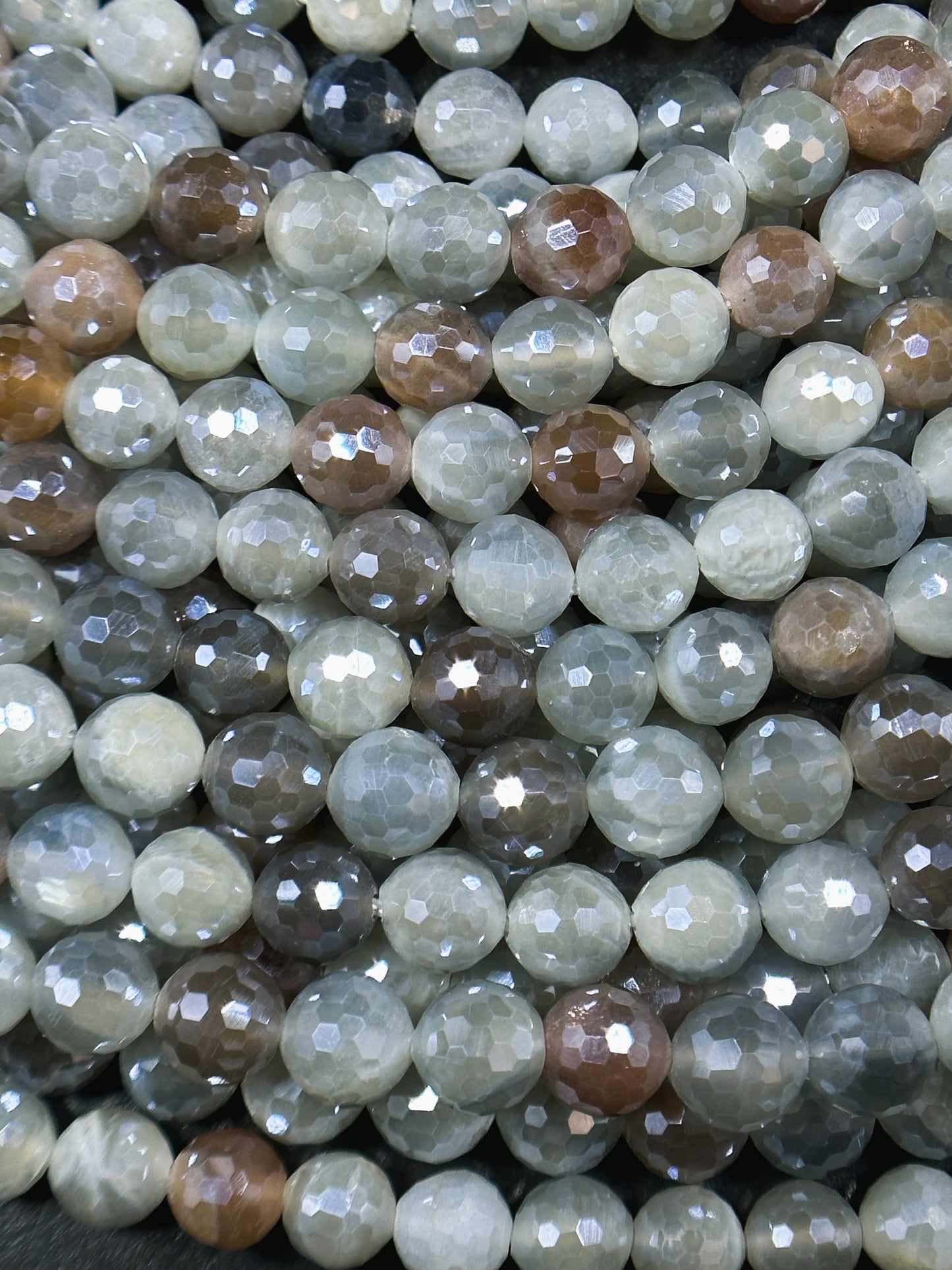 Mystic Natural Multi Moonstone Gemstone Bead Faceted 6mm 8mm Round Bead, Beautiful Gray Brown White Color Mystic Moonstone Bead 15.5" Strand