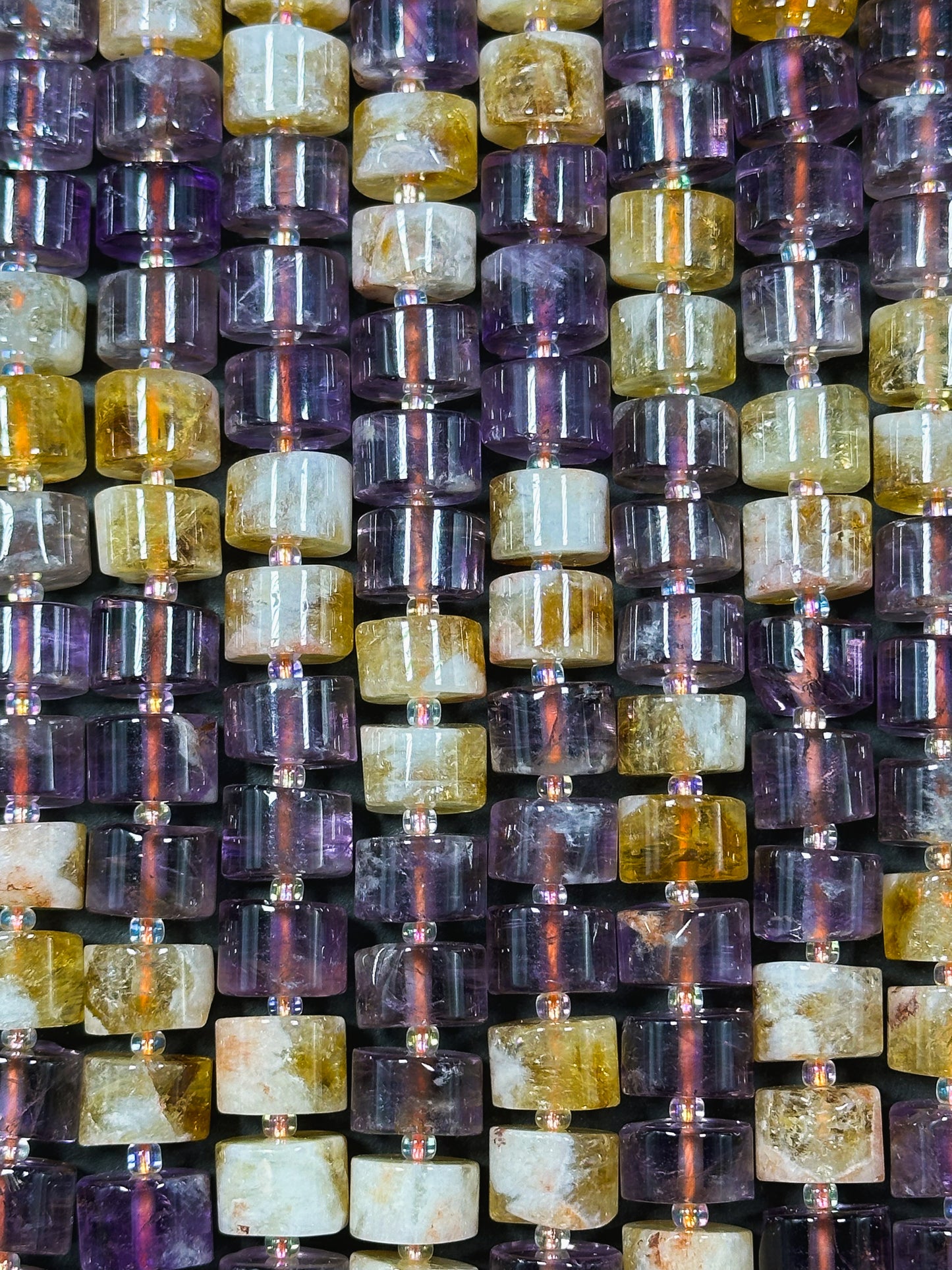 Natural Ametrine Gemstone Beads 11x8mm Cylinder Rondelle Beads, Gorgeous Natural Purple Orange Color Ametrine Beads, Excellent Quality 15.5"