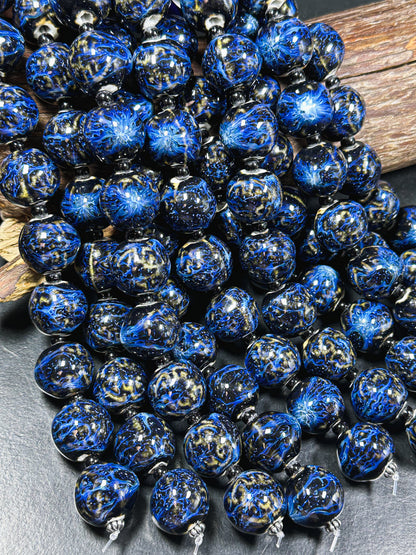 Beautiful Hand Painted Porcelain Beads, 20x22mm Unique Hand Painted Porcelain Round Shape Beads, Gorgeous Blue Color Porcelain Bead 8"
