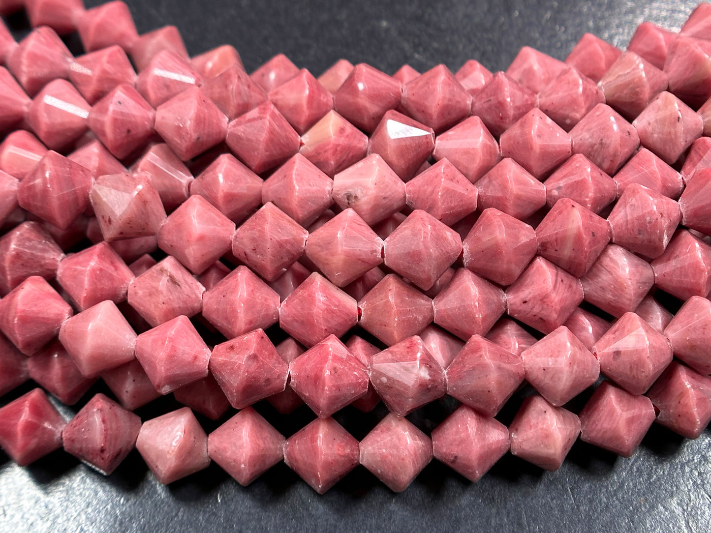 Natural Rhodochrosite Gemstone Bead Faceted 8mm Bicone Diamond Shape Bead, Beautiful Natural Pink Color Rhodochrosite Bead Full Strand 15.5"