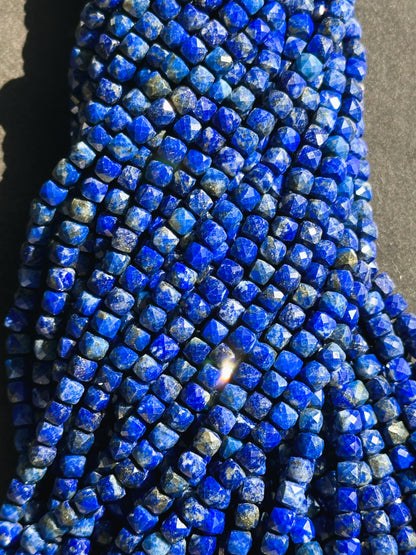 AAA Natural Lapis Lazuli Gemstone Bead Faceted 4mm Cube Shape Bead, Beautiful Natural Royal Blue Color Lapis Lazuli, Excellent Quality 15.5"