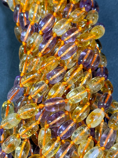 AAA NATURAL Ametrine Gemstone Bead 11x7mm Tube Shape, Beautiful Natural Orange Purple Color Citrine Amethyst Gemstone Bead Excellent Quality