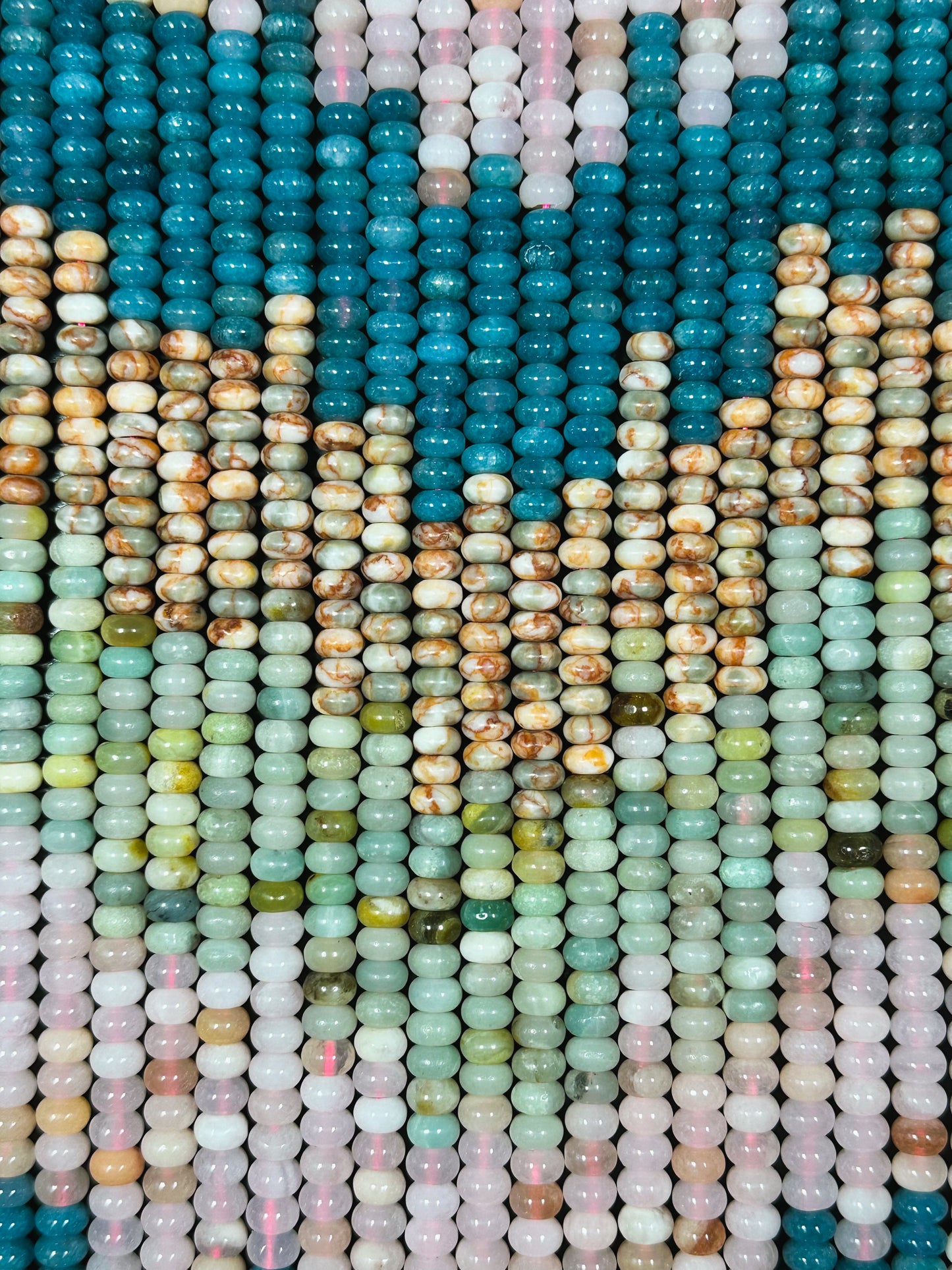 Natural Mixed Gemstone Beads 8x5mm Rondelle Shape, Beautiful Flower Amazonite Rose Quartz Apatite Jasper Gemstone Beads, Full Strand 15.5"