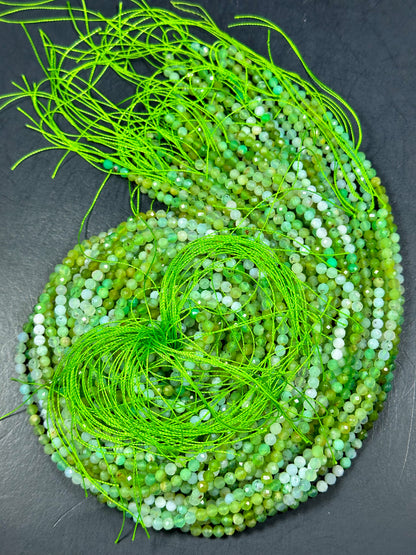 NATURAL Chrysoprase Gemstone Bead Faceted 4mm Round Bead, Beautiful Natural Green White Color Chrysoprase Loose Beads Full Strand 15.5"