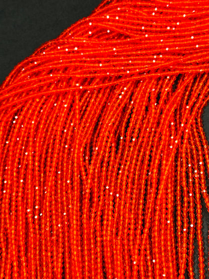 Beautiful Crystal Glass Beads, Faceted 2mm Round Beads, Gorgeous Bright Orange Color Crystal Glass Beads, Glass Crystal Spacer Beads 15.5"