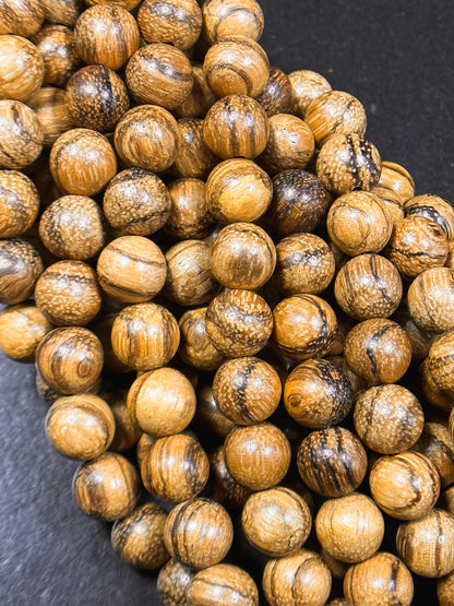 Natural Tiger Skin Sandalwood Beads 8mm 10mm Round Beads, Natural Light Brown Aromatic Wood Meditation Prayer Mala Beads Full Strand 15.5"