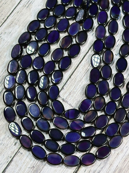 Natural Purple Agate Gemstone Bead 14x10mm Oval Shape, Beautiful Dark Purple Color Smooth Agate Gemstone Beads Full Strand 15.5"