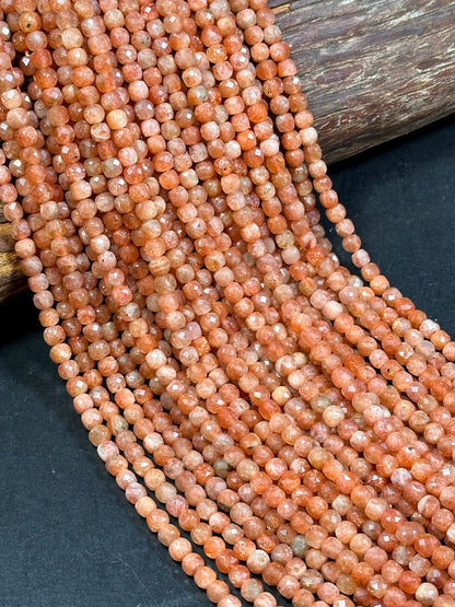 Natural Fire Sunstone Gemstone Bead Faceted 4.5-5mm Cube Shape Bead, Gorgeous Natural Orange Color Fire Sunstone Great Quality Gemstone Bead 15.5"