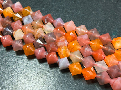 Natural Botswana Agate Gemstone Bead Faceted 8mm Bicone Diamond Shape Bead, Beautiful Natural Multicolor Orange Agate Bead Full Strand 15.5"