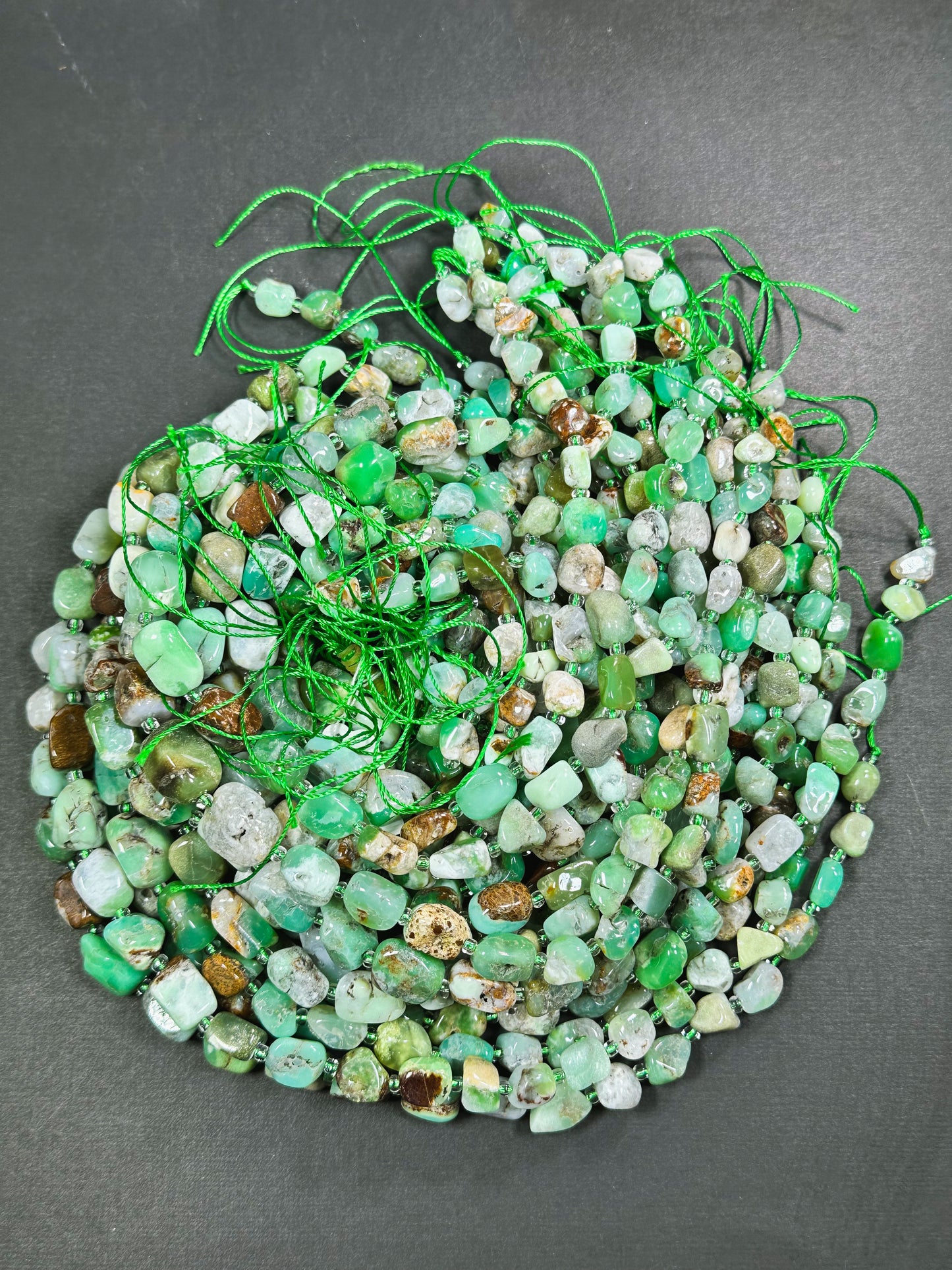 Natural Chrysoprase Gemstone Freeform Pebble Nugget Beads, Beautiful Natural Green Brown Color Great Quality Chrysoprase Full Strand 15.5"