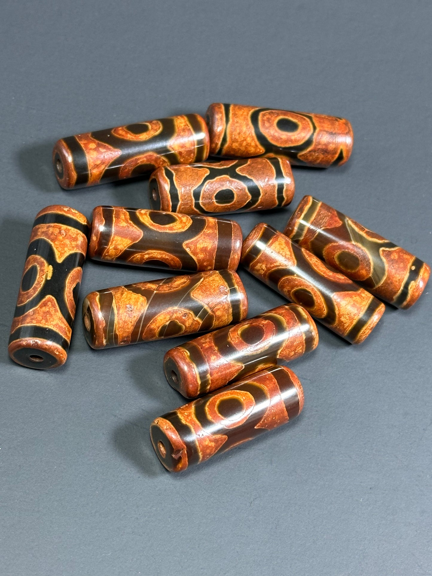 NATURAL Hand Painted Tibetan Agate Stone Bead 30x11mm Cylinder Tube Shape Bead, Beautiful Brown Black Color Hand Painted Tibetan LOOSE Beads