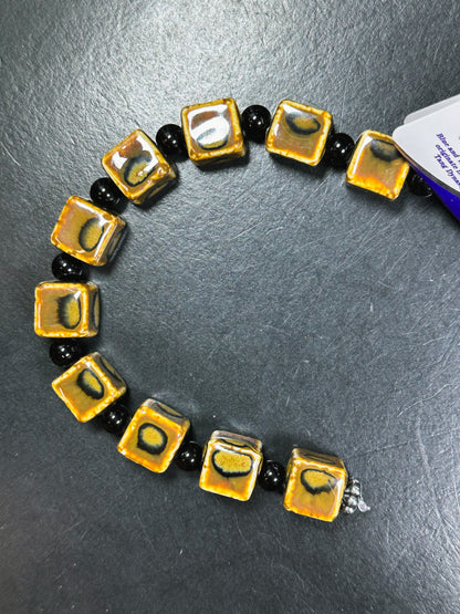 Beautiful Hand Painted Porcelain Beads, 14mm Unique Hand Painted Porcelain Cube Shape Beads, Gorgeous Brown Color Porcelain Bead 8"