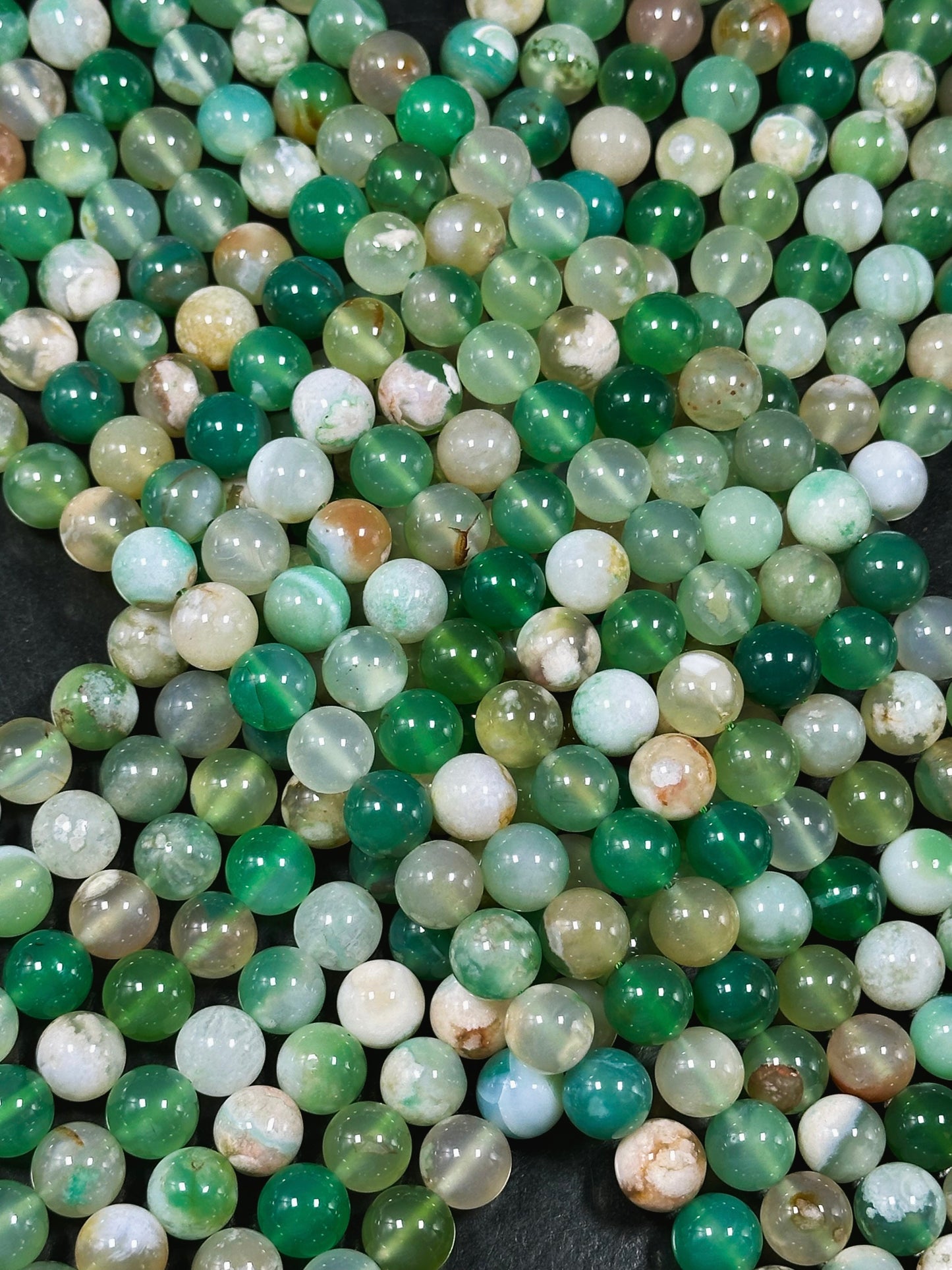 AAA Natural Green Blossom Flower Agate 6mm 8mm 10mm Round Beads, Beautiful Green Beige Color Flower Agate Beads, Excellent Quality Full Strand 15.5"