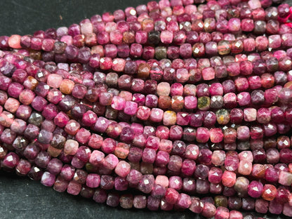 AAA Natural Red Ruby Gemstone Bead Faceted 4mm Cube Shape Bead, Beautiful Natural Red Ruby Stone Bead, Excellent Quality Full Strand 15.5"