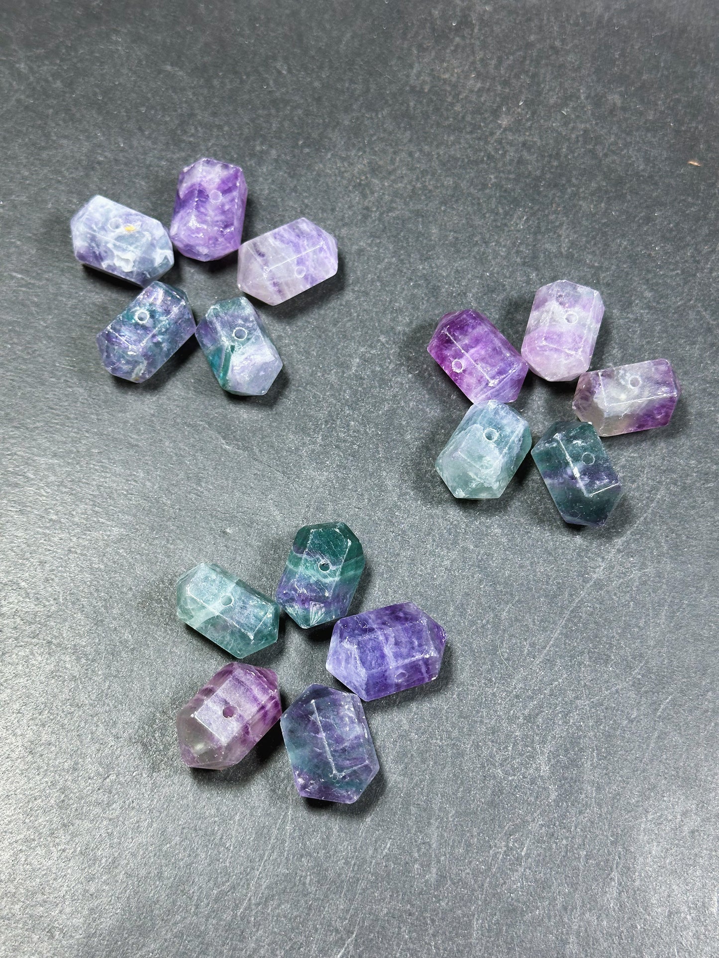 Natural Fluorite Gemstone Bead Faceted 25x16mm Double Point Barrel Shape Bead, Gorgeous Natural Purple Green Color Fluorite LOOSE BEAD (1pc)