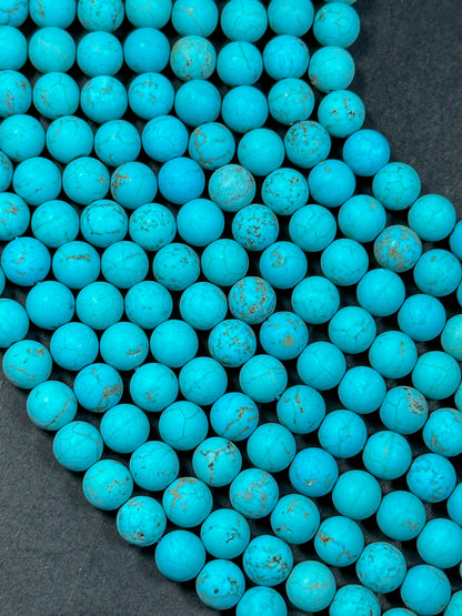 NATURAL Matte Blue Howlite Turquoise Gemstone Bead 6mm 8mm 10mm Round Beads, Gorgeous Turquoise Blue Color Beads Full Strand 15.5"