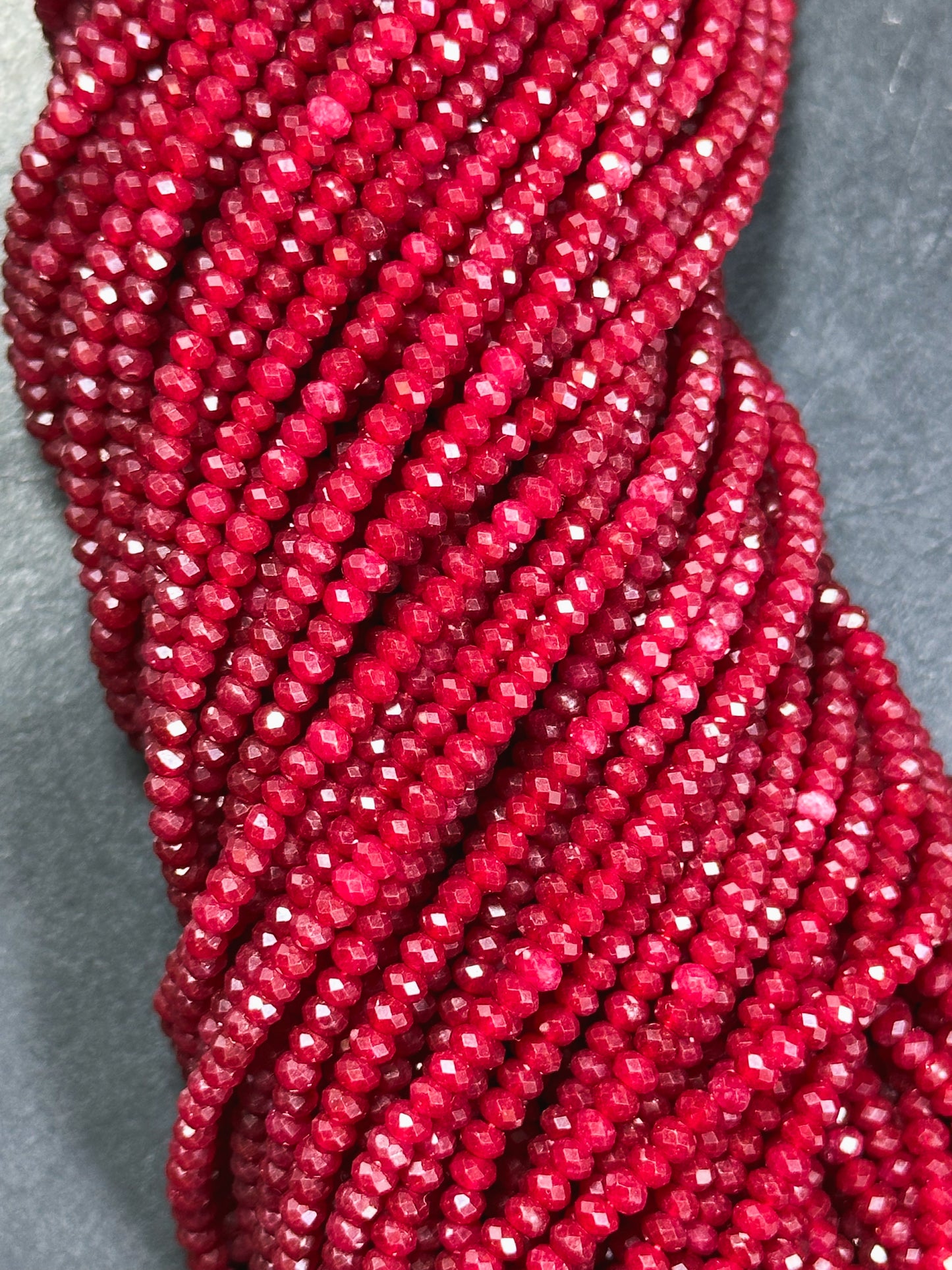 Natural Red Jade Gemstone Bead Faceted 3mm Bead, Gorgeous Natural Red Color Jade Bead Excellent Quality Full Strand 15.5"